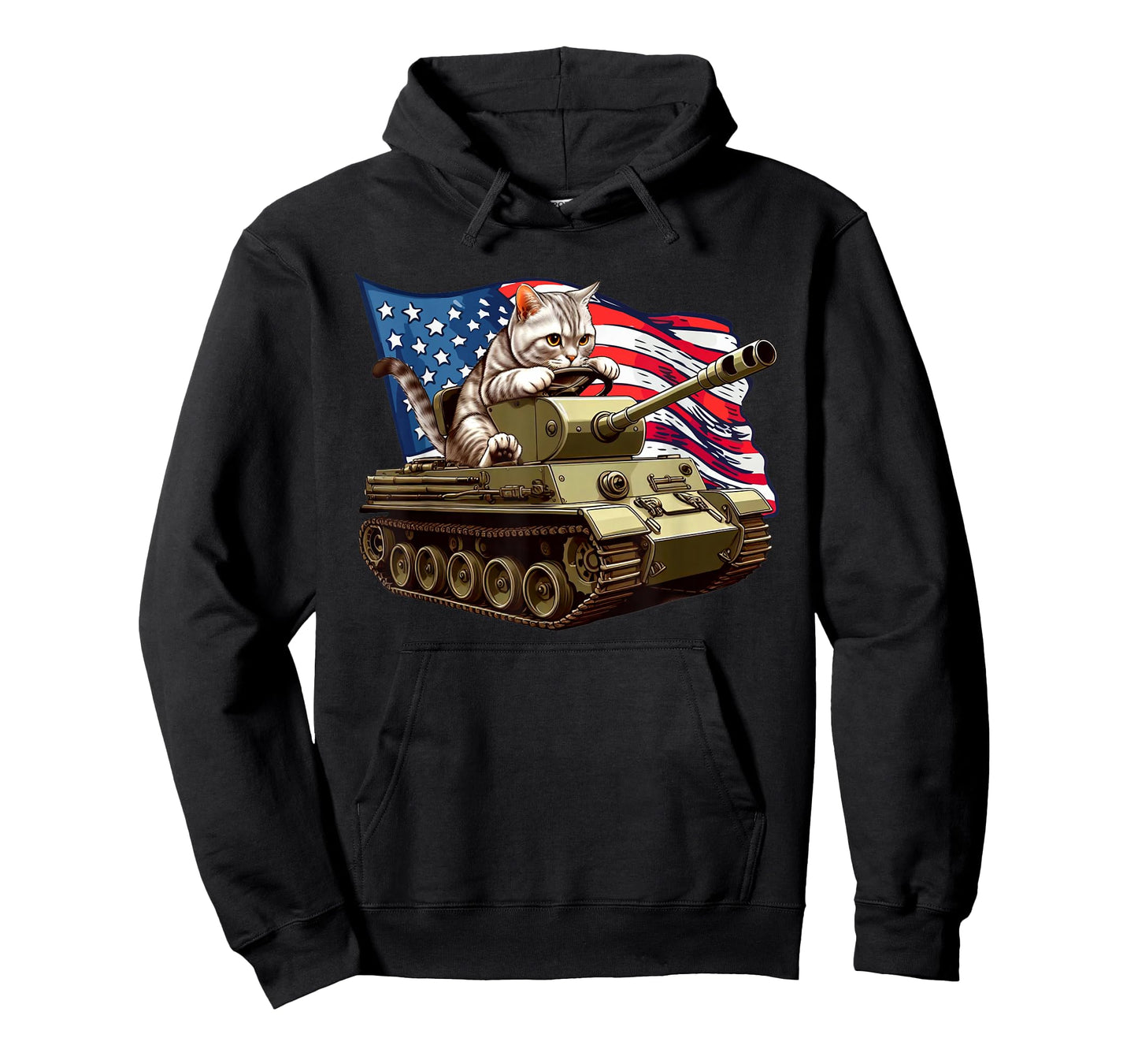 Cat Driving Army Tank American Flag Military Cat Lovers T-Shirt