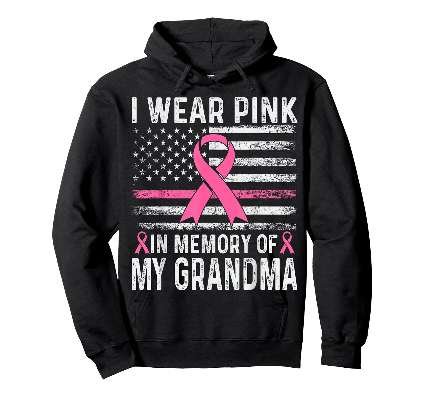 I Wear Pink in Memory of My Grandma USA Flag Breast Cancer T-Shirt