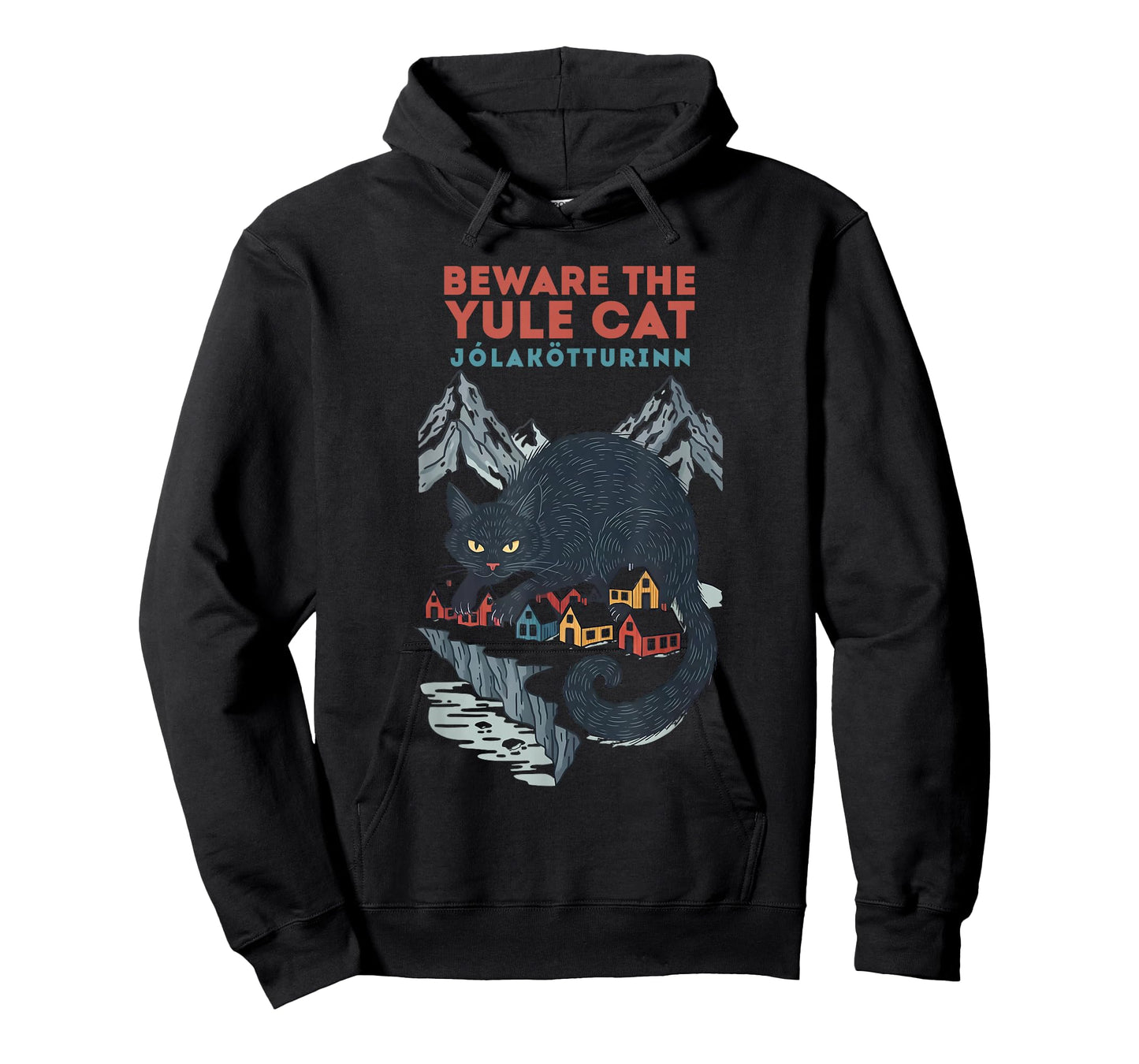 Funny Retro Yule Cat Beware The Jolakotturinn Dark Christmas T-Shirt