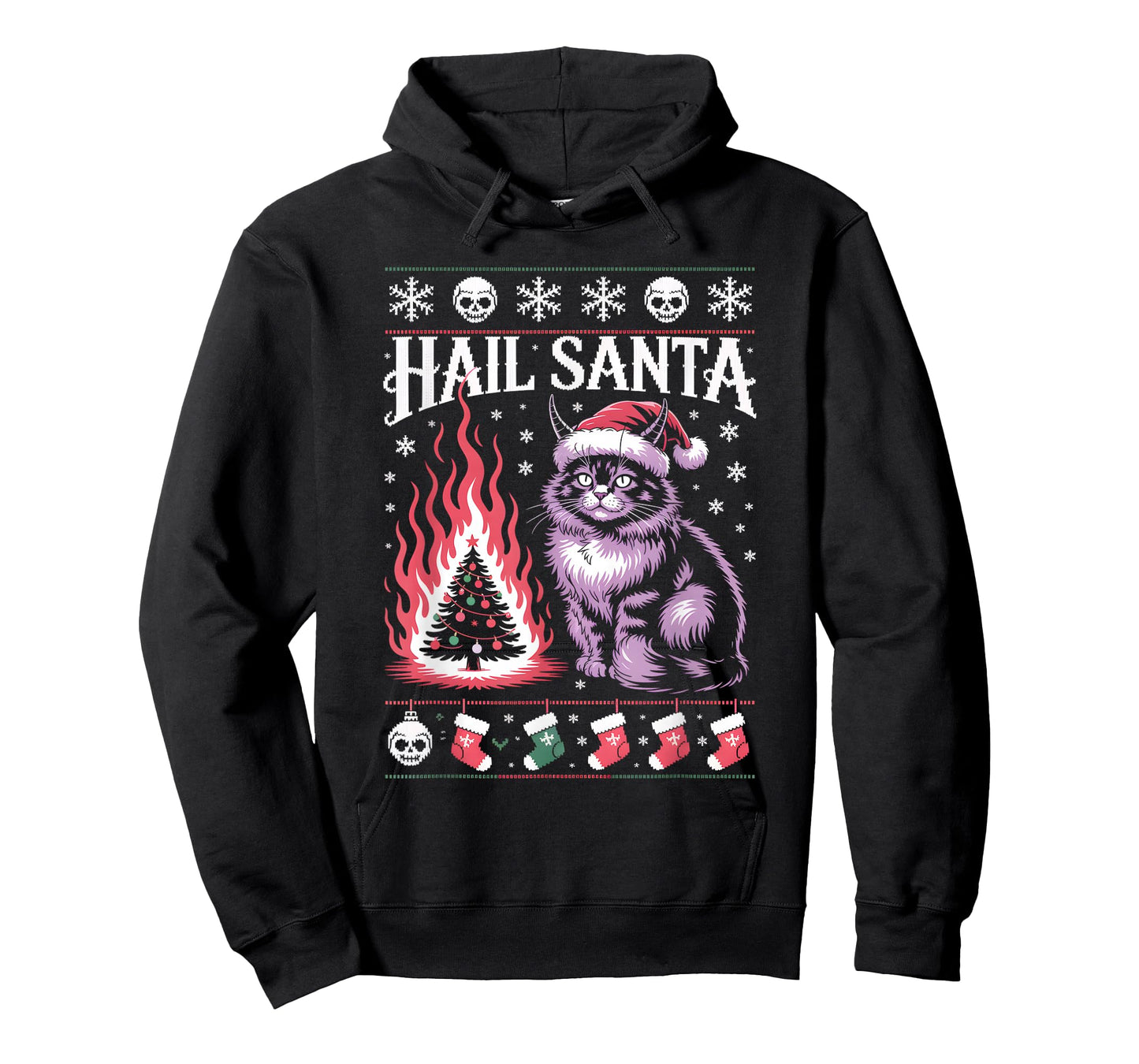Hail Santa Cat Christmas Sweater Funny Holiday Style T-Shirt