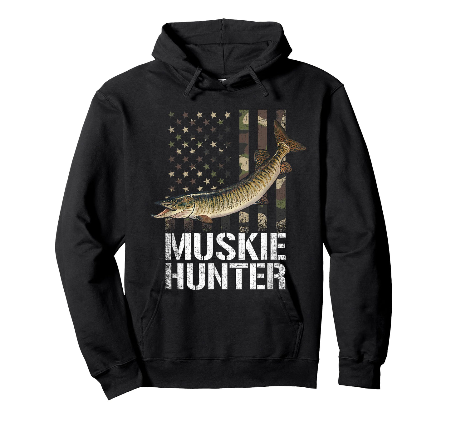 Muskie hunter, American Flag Camouflage, fishing muskie T-Shirt