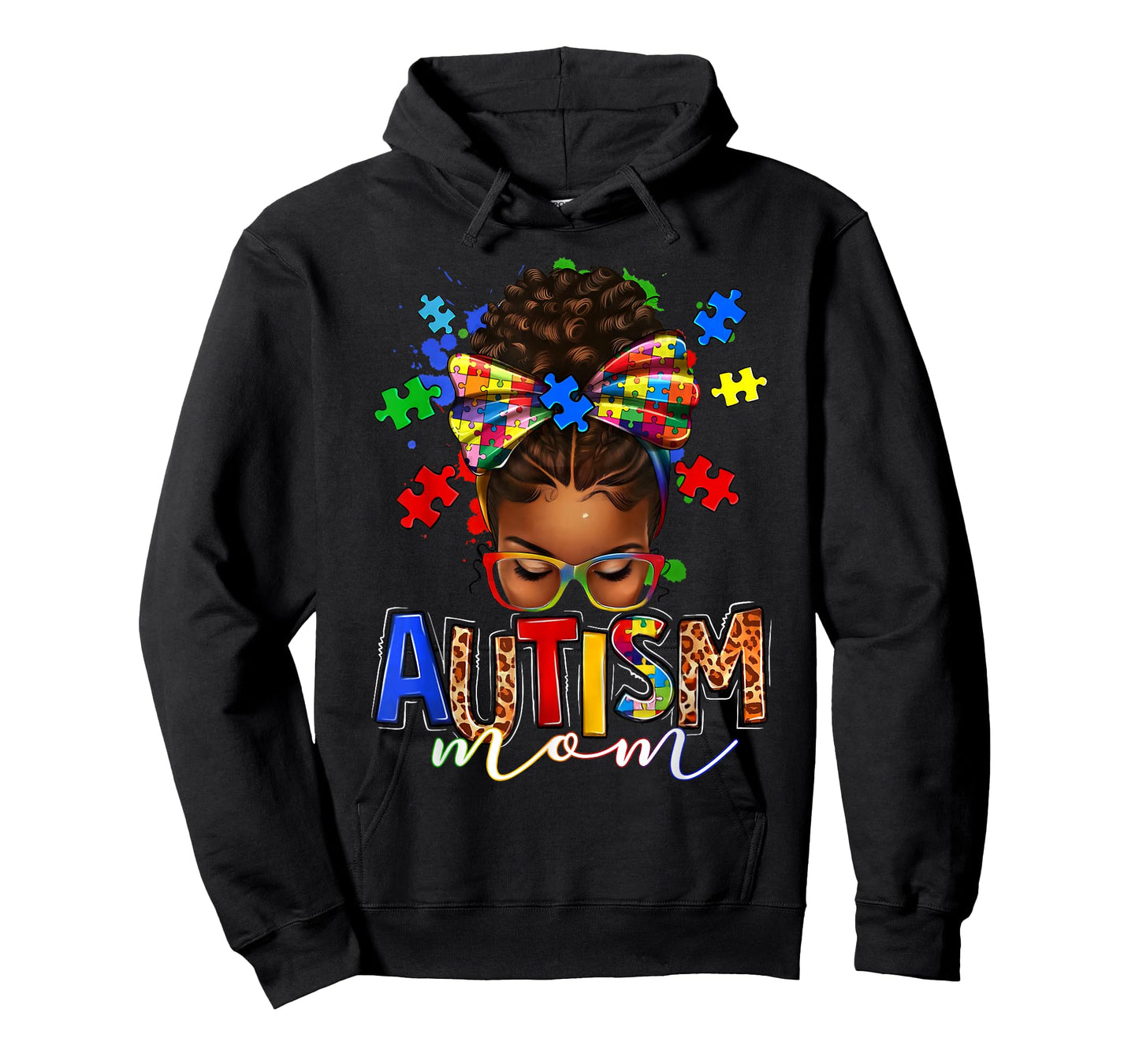 Autism Mom Messy Bun Black Women Autism Awareness Puzzle T-Shirt