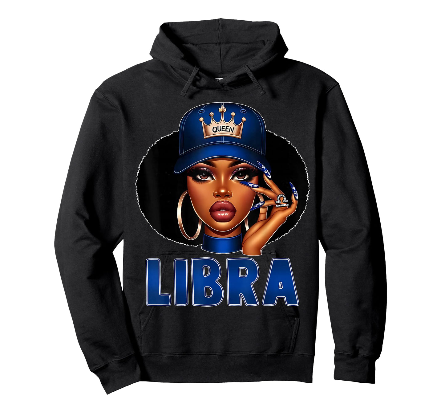 Libra Queen Black Woman with Cap Crown Afro Girl Zodiac T-Shirt