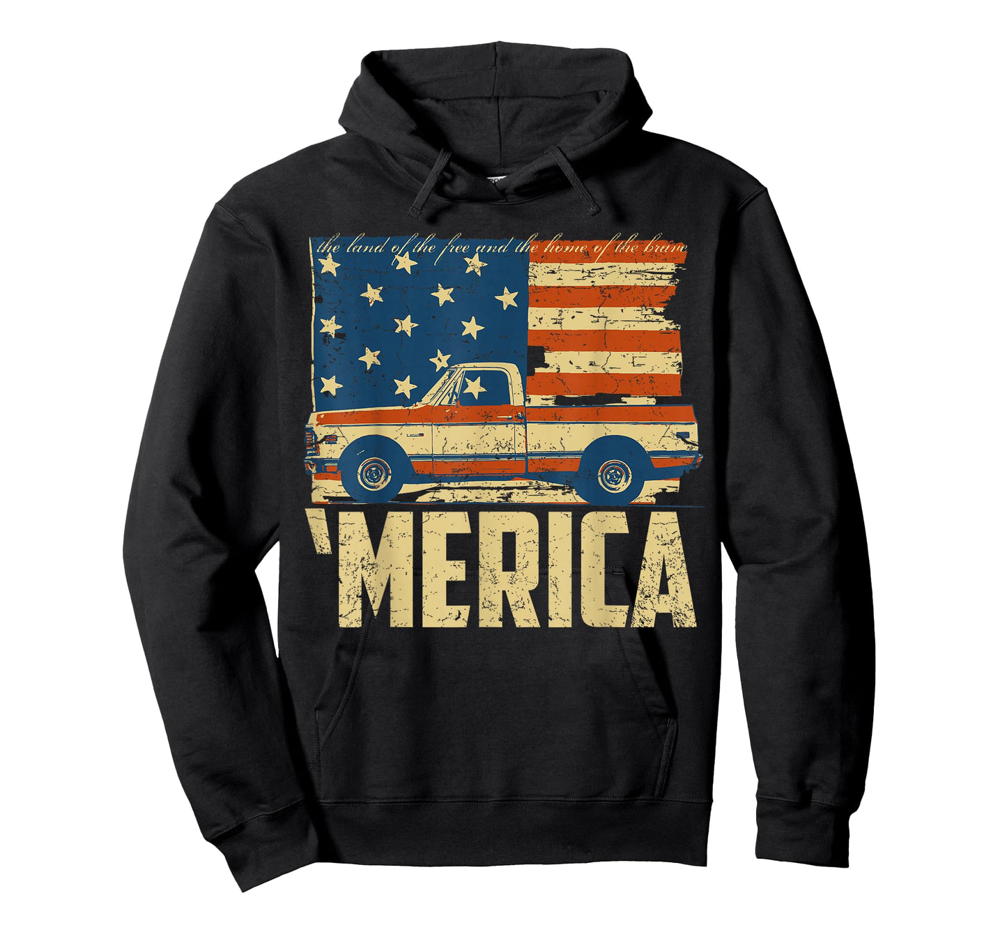 Classic Truck Design 'Merica American Flag with Pickup Truck T-Shirt