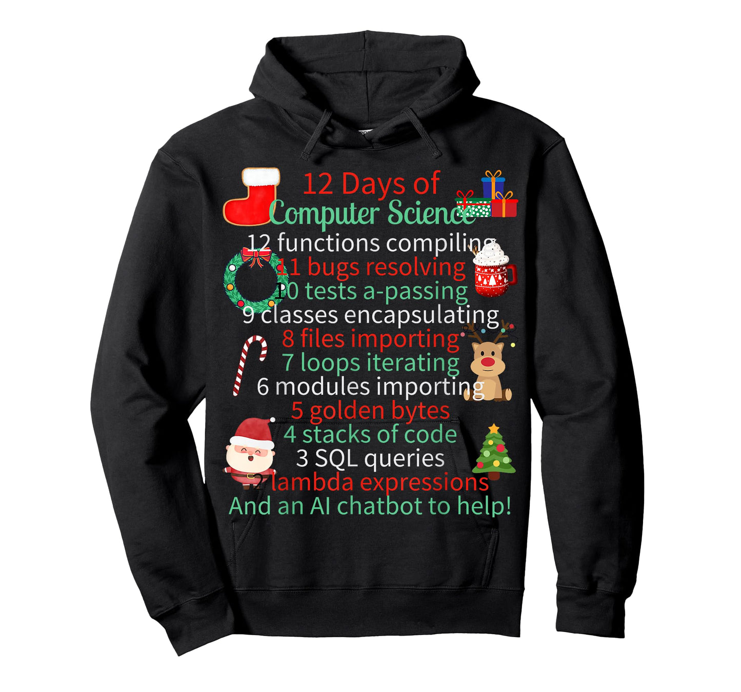 12 Days of Computer Science Christmas Themed Winter Holidays T-Shirt for Men Women Kids