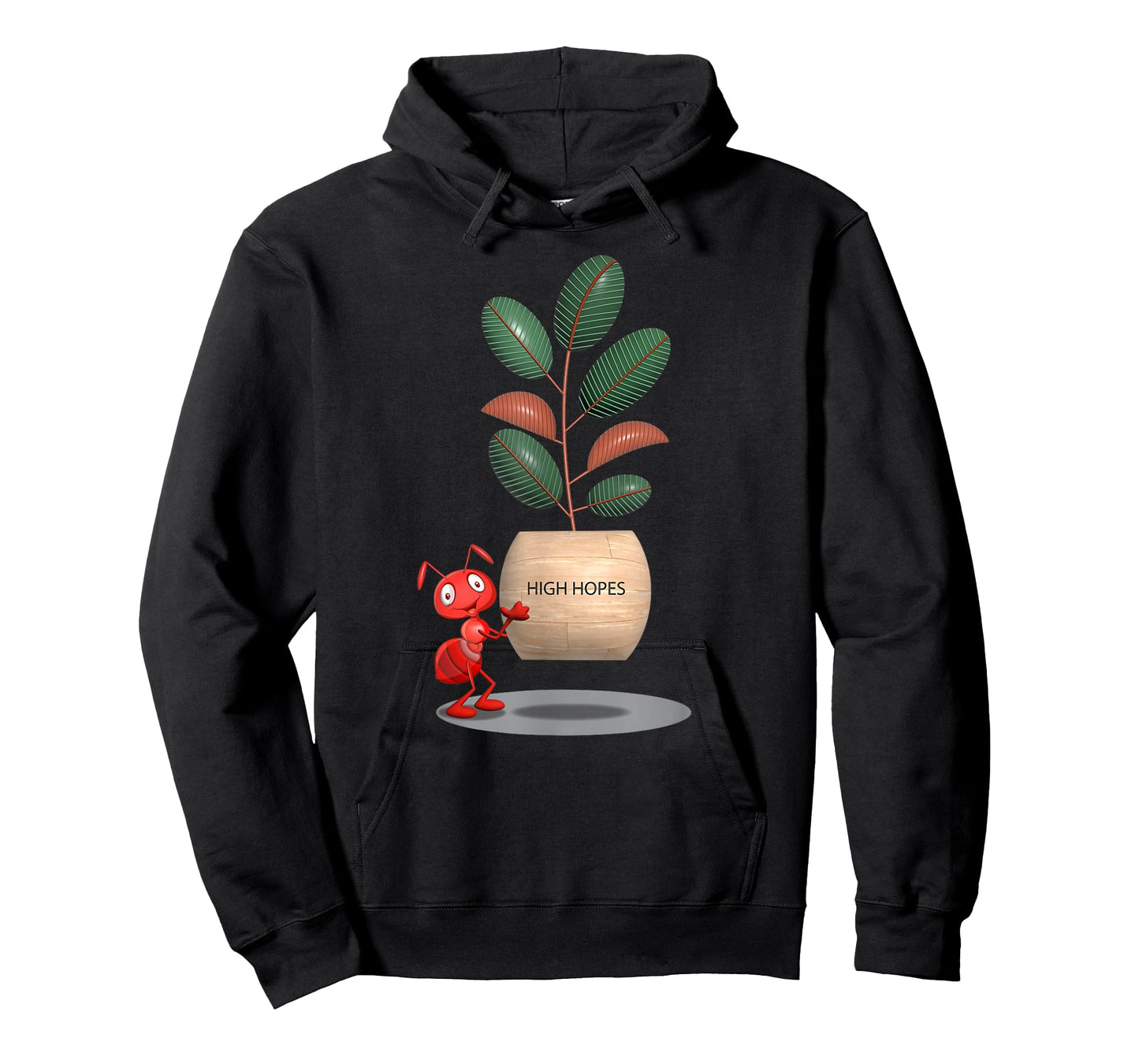 Tee4Tu / Cookie Money Design Black Unisex-Adults/Unisex-Kids Modern Cartoon T-Shirt - Ant Carrying Rubber Tree Plant - High Hopes