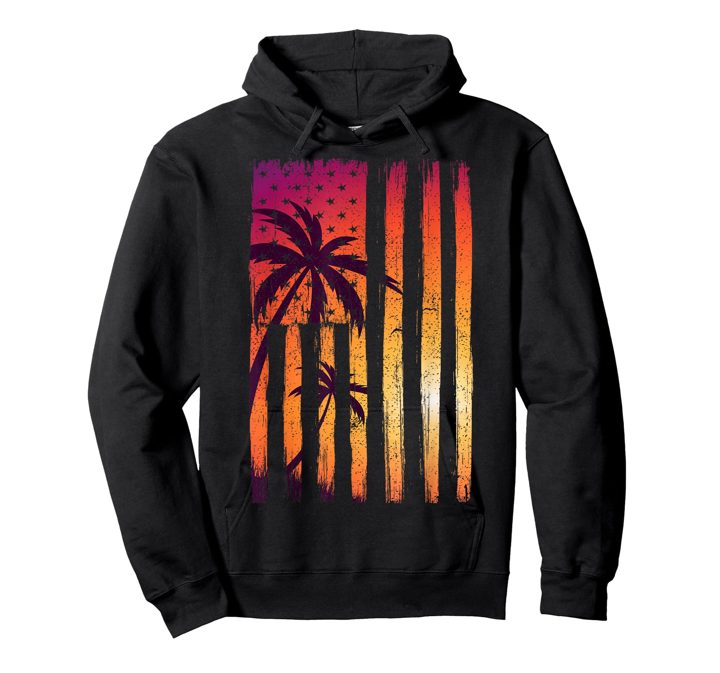Summer Sunset Palm Trees American Flag Cool Spring Beach T-Shirt