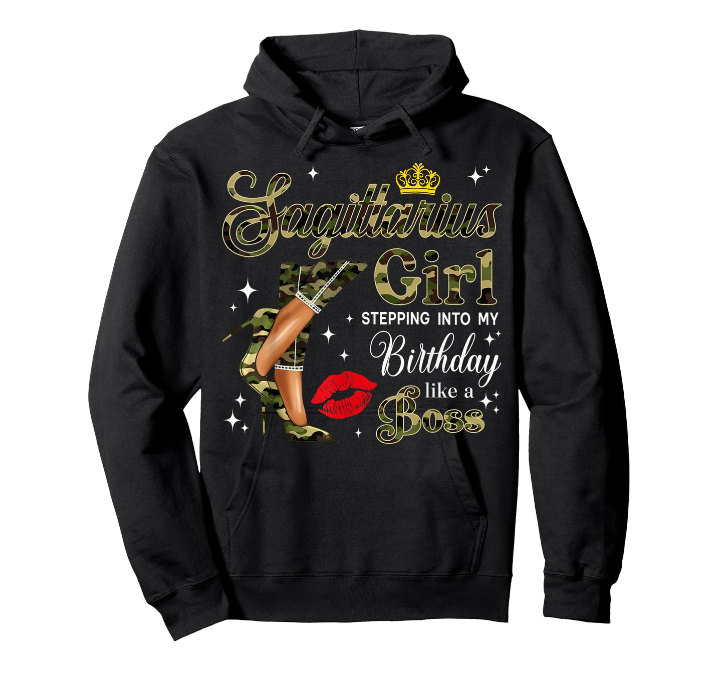Sagittarius Girl Camouflage Black Woman Camo Heels Zodiac T-Shirt