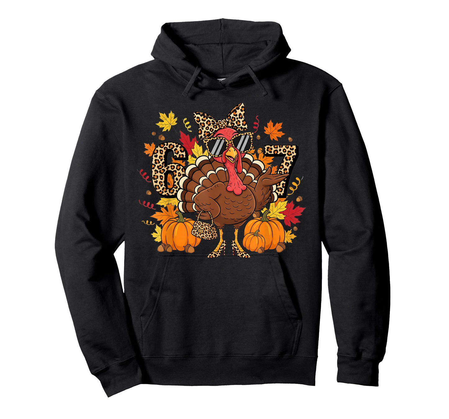 6 7 Thanksgiving Funny Leopard Bow Turkey Six Seven Teacher T-Shirt
