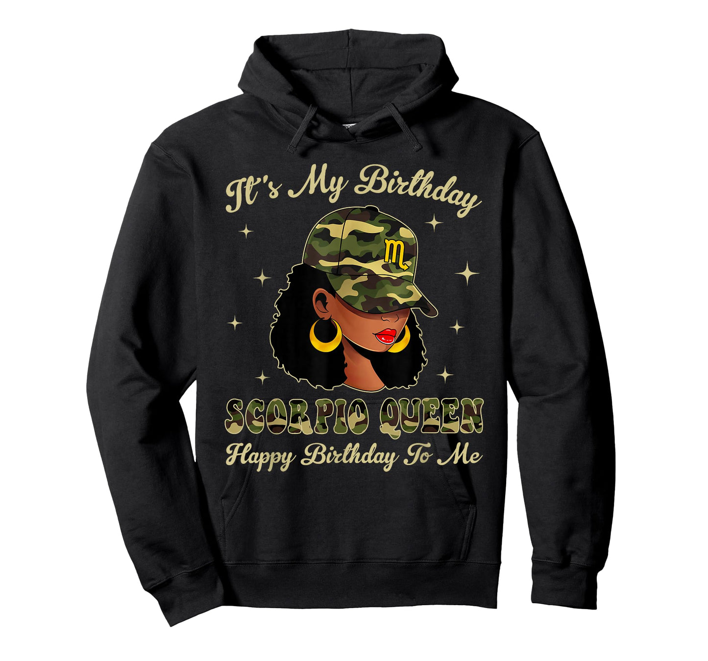 Scorpio Queen Loc'd Black Woman Camo Cap Zodiac Sign T-Shirt