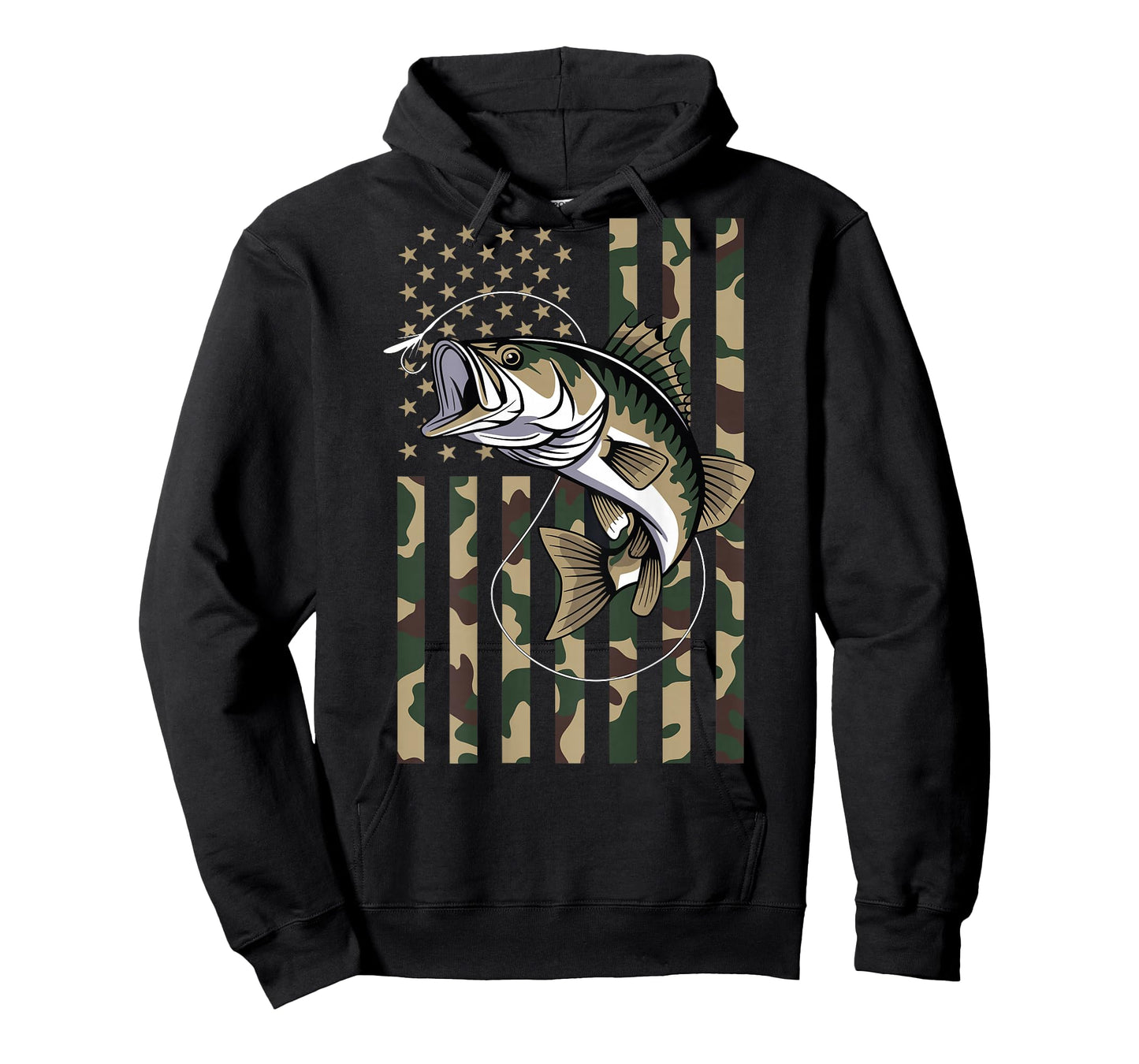Camo US Flag Bass Fish Fishing Patriotic Men Women T-Shirt