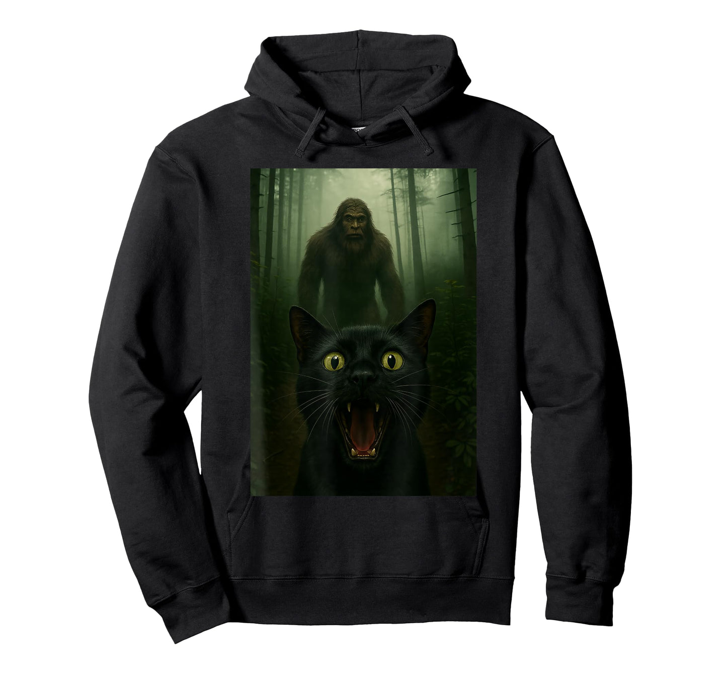 Black Cat Selfie With Bigfoot Funny Sasquatch T-Shirt