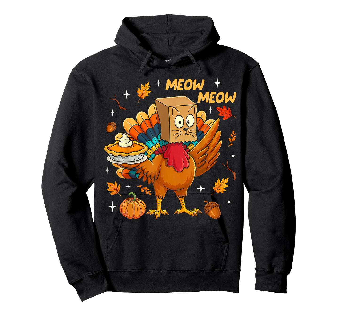 Thanksgiving Turkey Cat Meow Autumn Pumpkin Women Men Kids T-Shirt