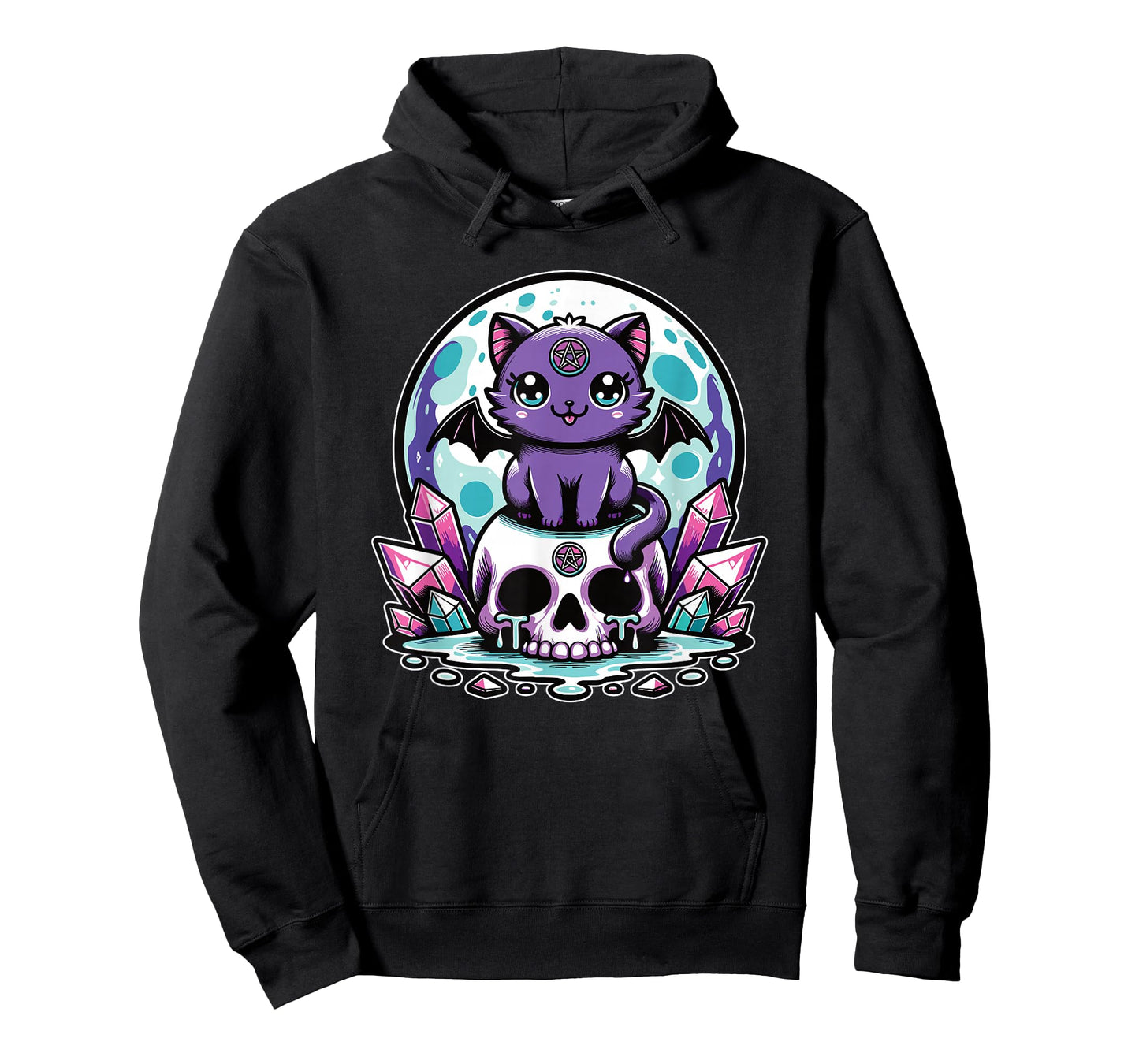 Kawaii Pastel Goth Cute Creepy Cat Bat Skeleton T-Shirt