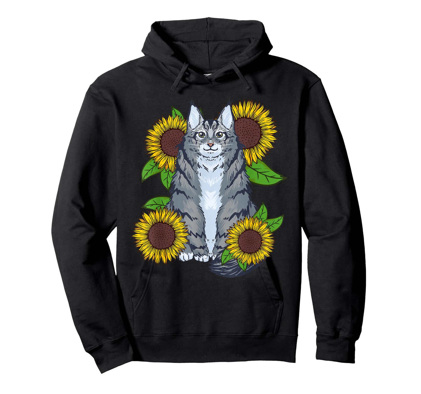 Floral Sunflower Mainecoon Cat Lover Men Women Kids T-Shirt