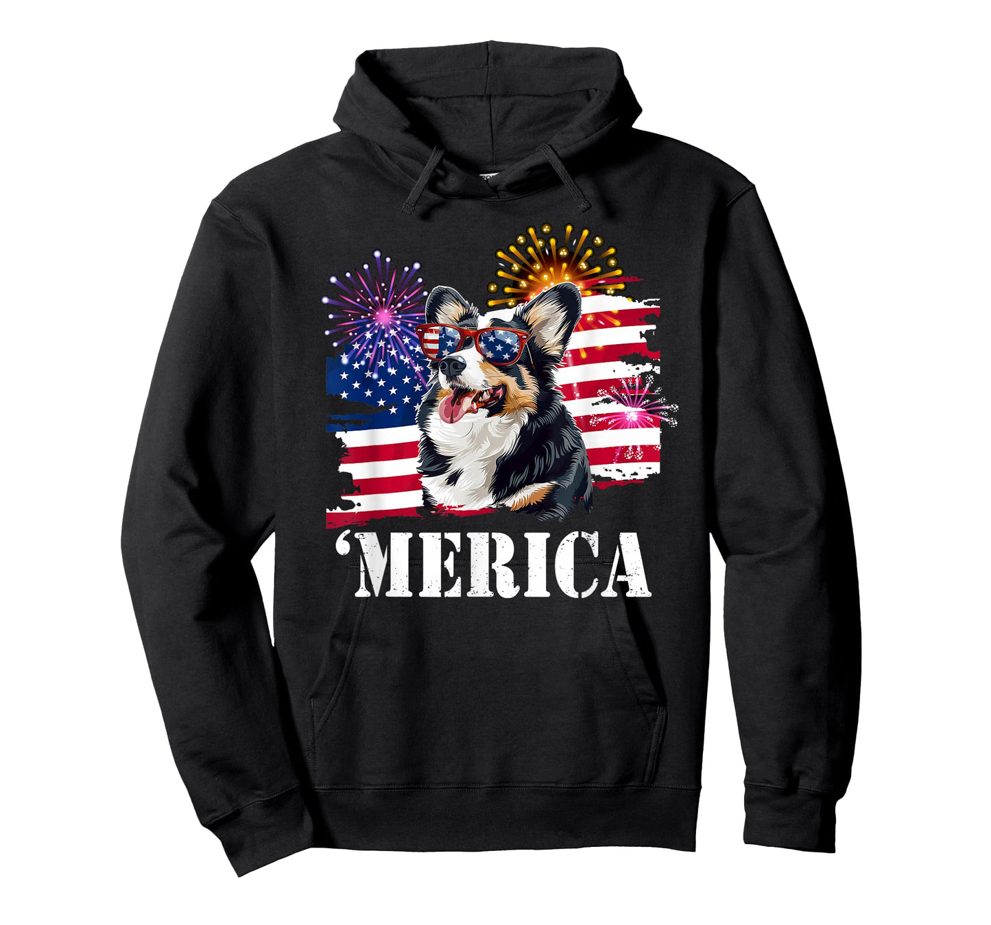 Funny USA Flag 4th 'Merica Black Tricolor Corgi Lover T-Shirt