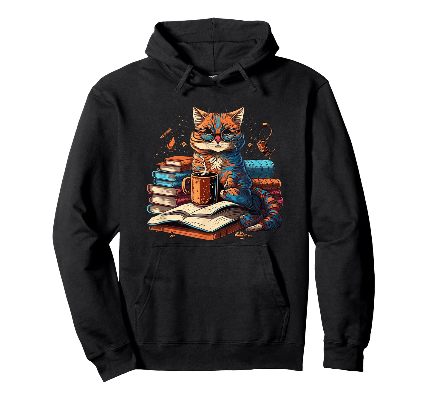 Cat Enjoy Read Books Cat-Themed T-Shirt - Women's Unisex Classic Fit Crew Neck Short Sleeve Black Small
