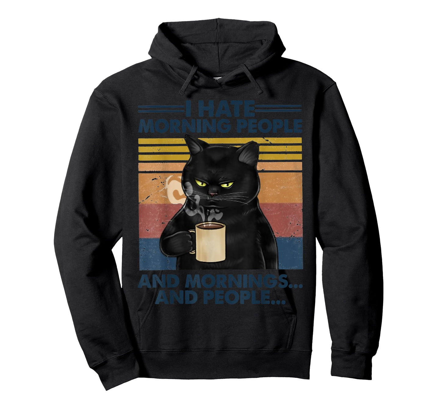 Grumpy Black Cat Drinking Coffee I Hate Morning People T-Shirt for Men Women