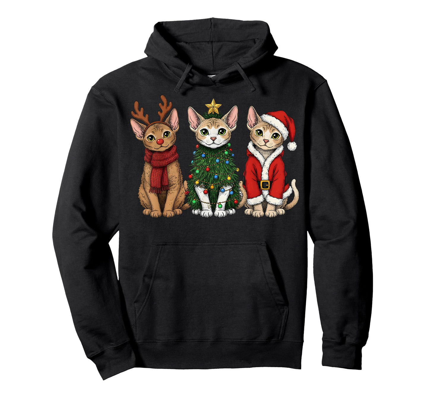 Retro Christmas Devon Rex Cat Santa Reindeer T-Shirt