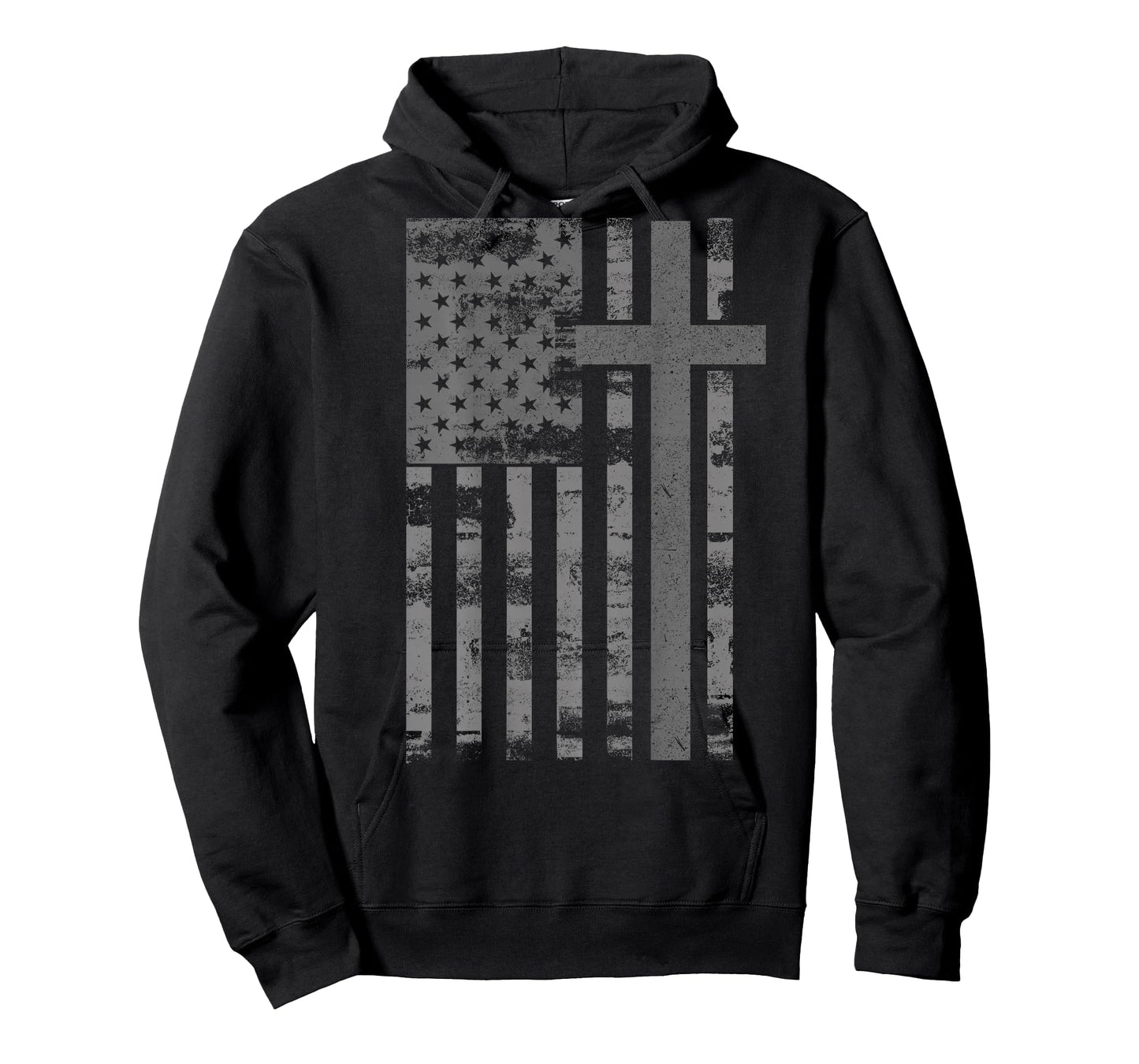 (Art on Back) American USA Flag Christian Cross Patriotic T-Shirt