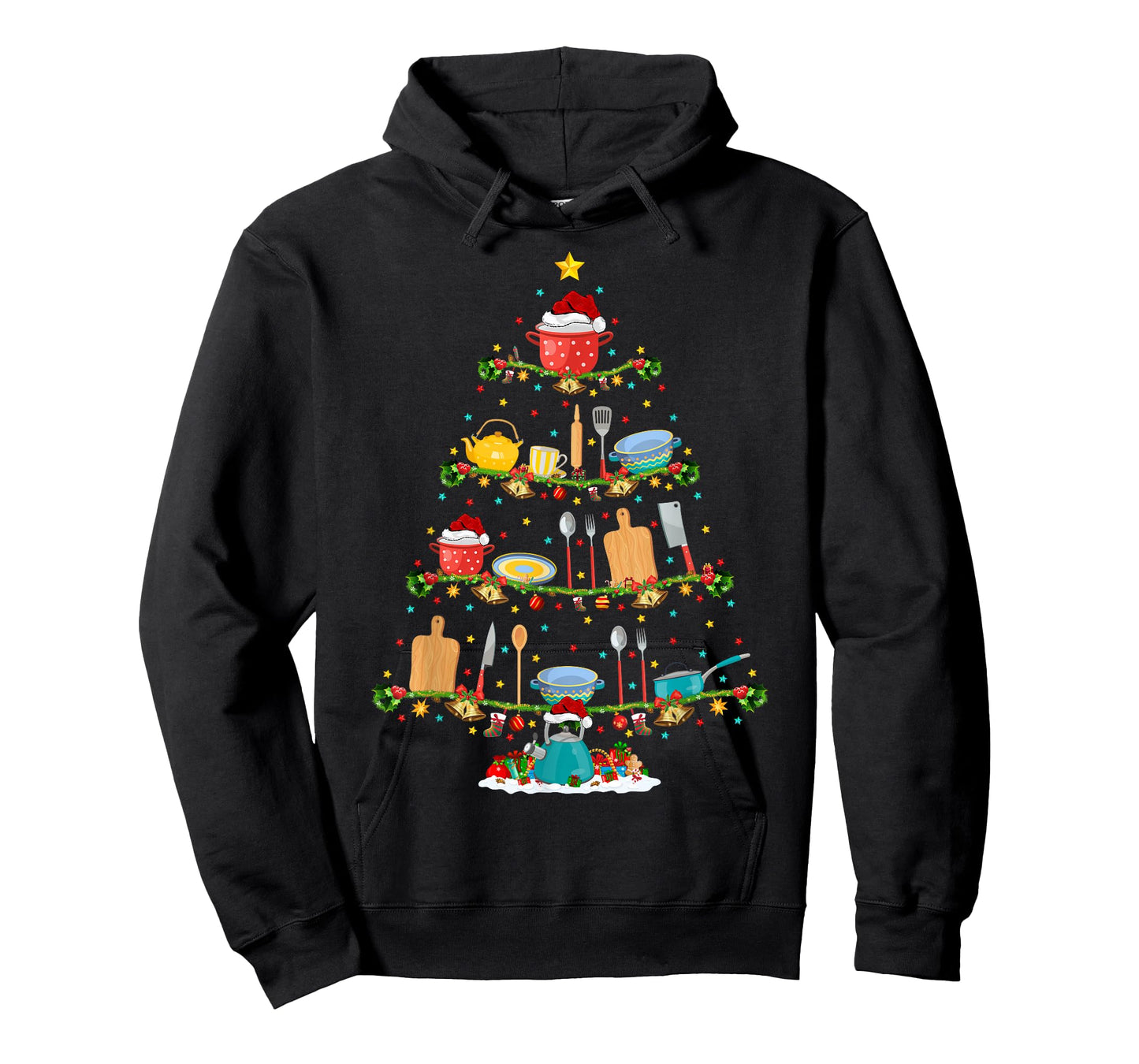 Cooking Lover Lights Xmas Santa Cooking Christmas Tree T-Shirt