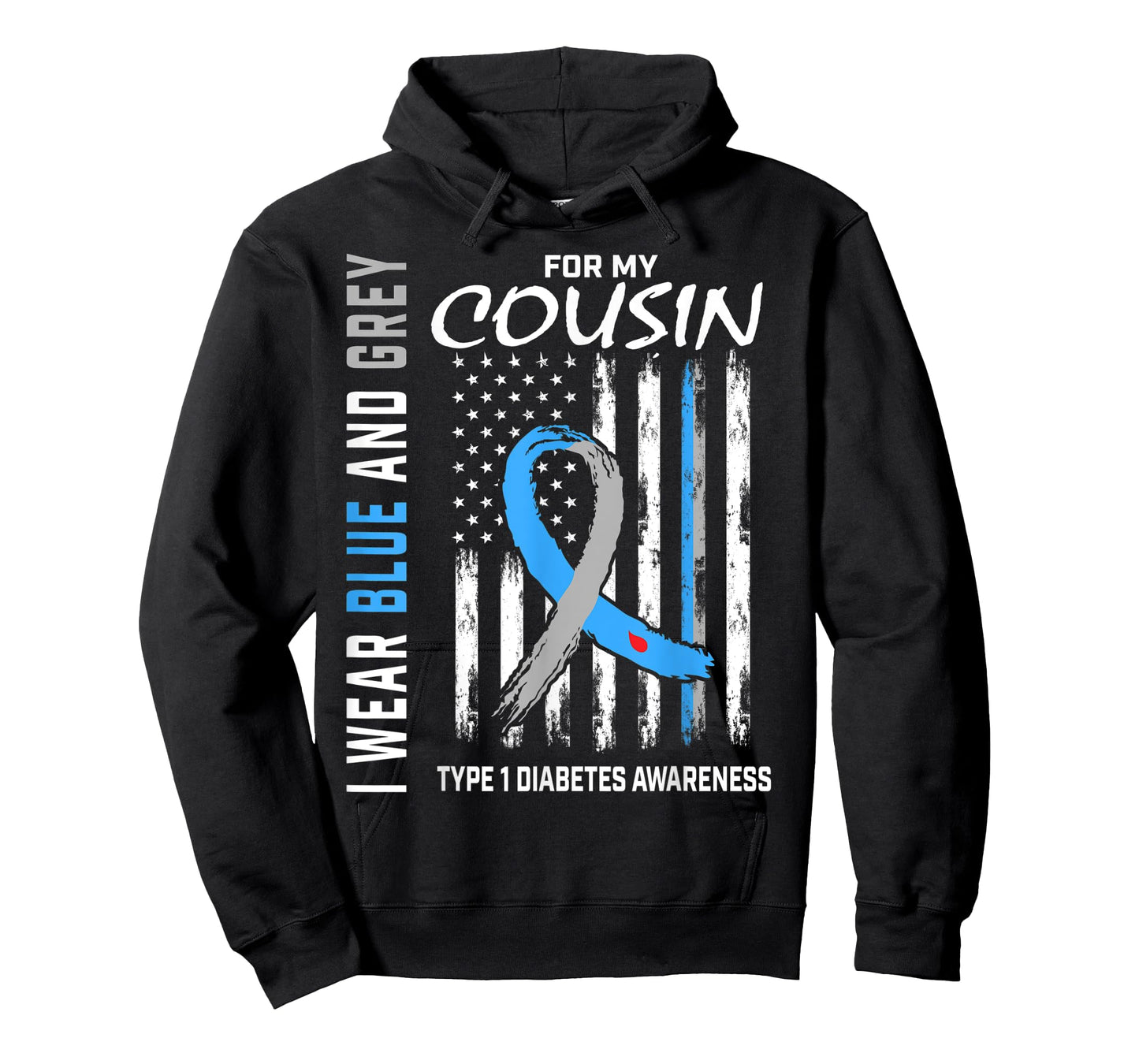 Cousin T1D Type 1 Diabetes Awareness American Flag Graphic Women Kids Men T-Shirt