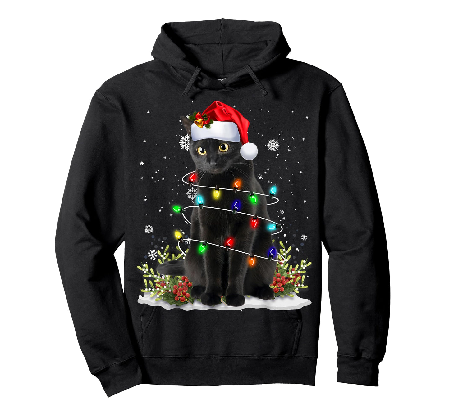 Black Cat Christmas Santa Hat Funny Meowy Cats Women Men T-Shirt