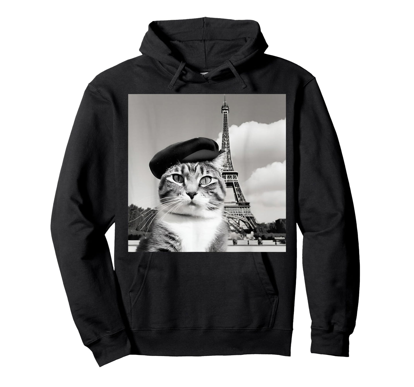Funny Cat Wearing a Beret at The Eiffel Tower in France T-Shirt