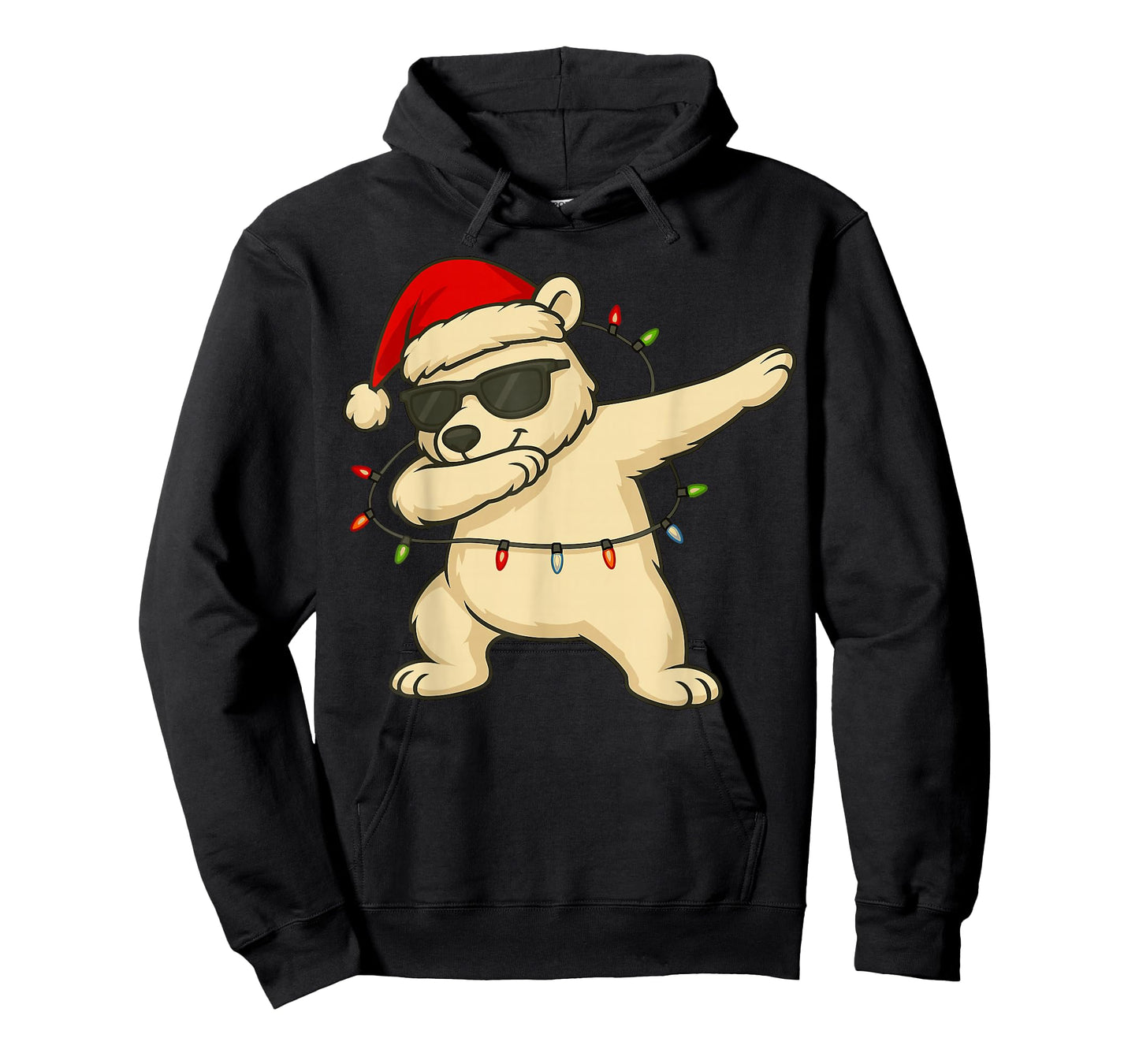 Dabbing Polar Bear with Christmas Hat and Lights T-Shirt