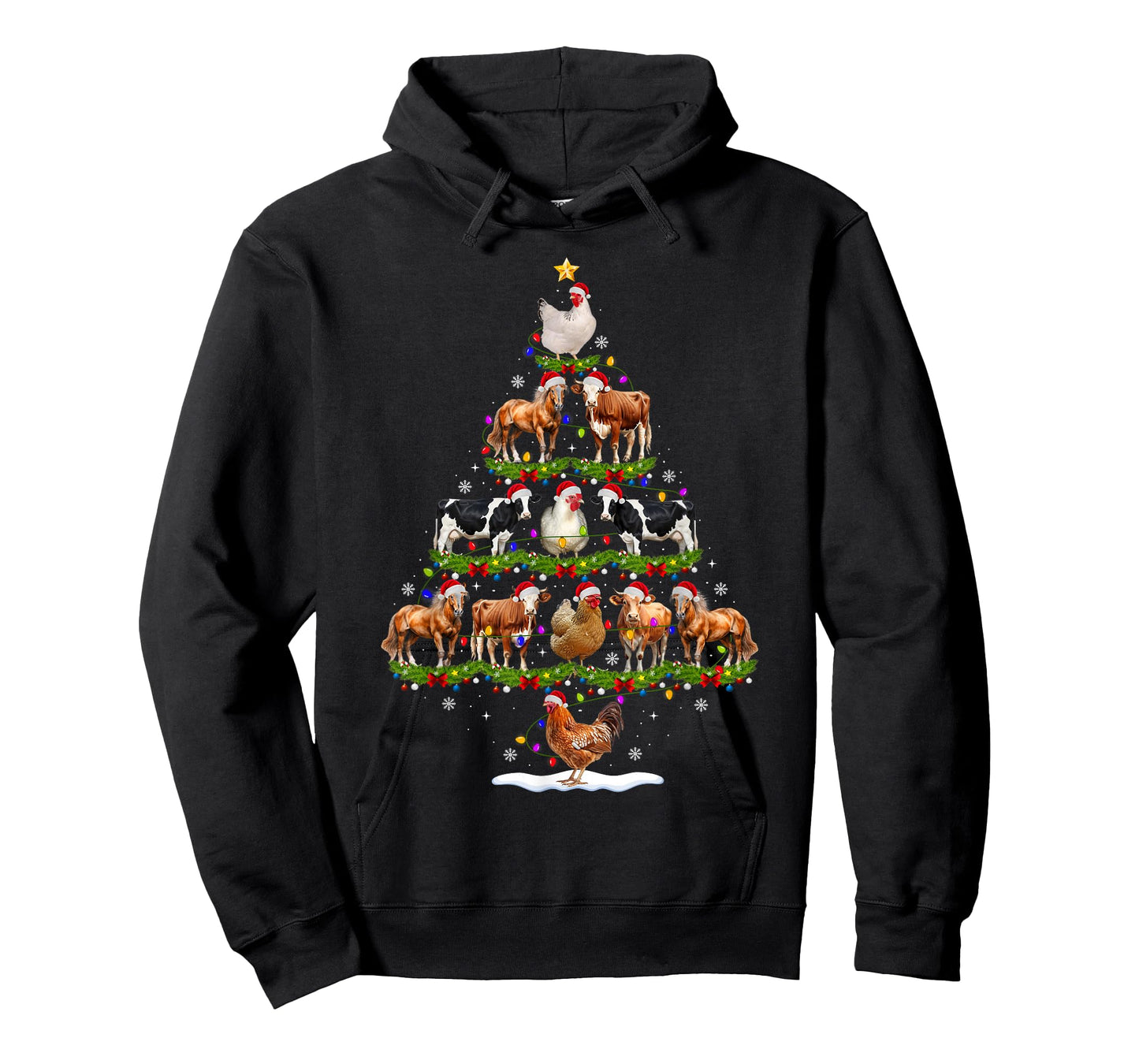 Animal Christmas Tree Lights Chicken Cow Goat Farm Farmer T-Shirt