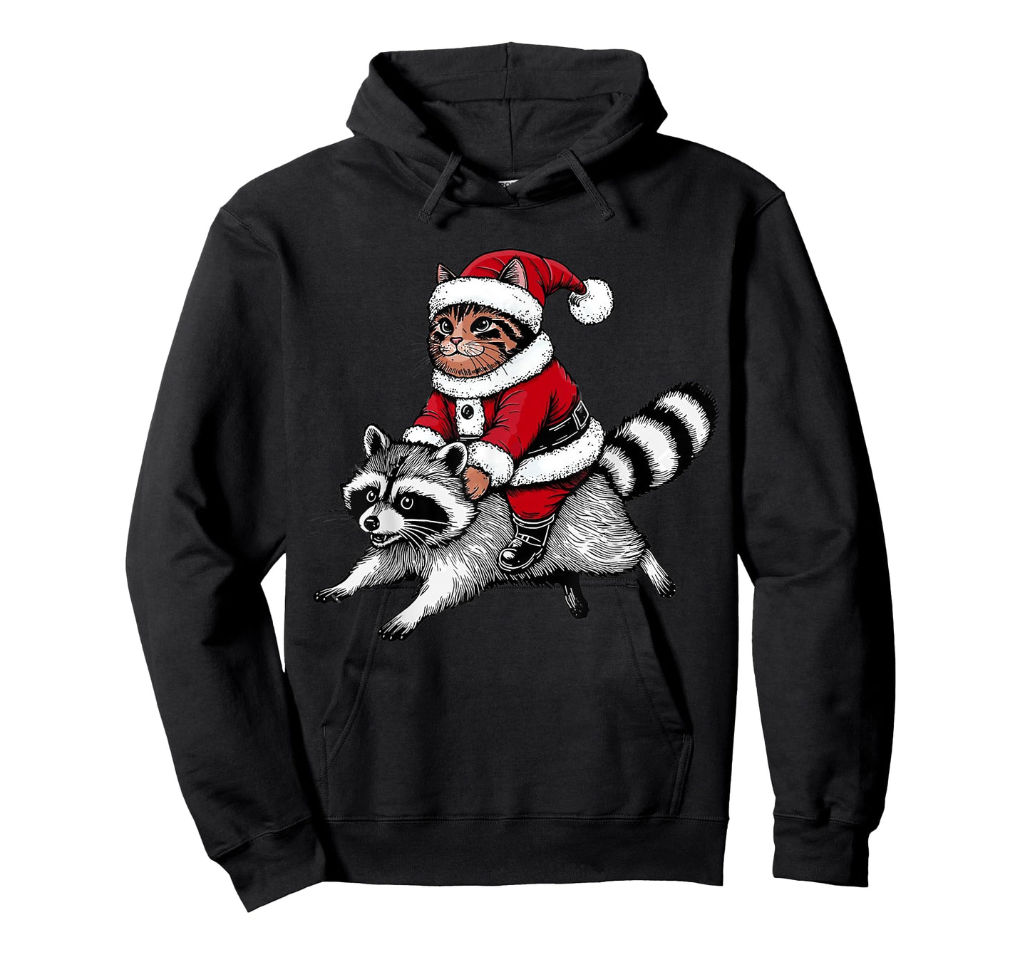 Santa Cat Riding A Raccoon Christmas Men Women Kids T-Shirt