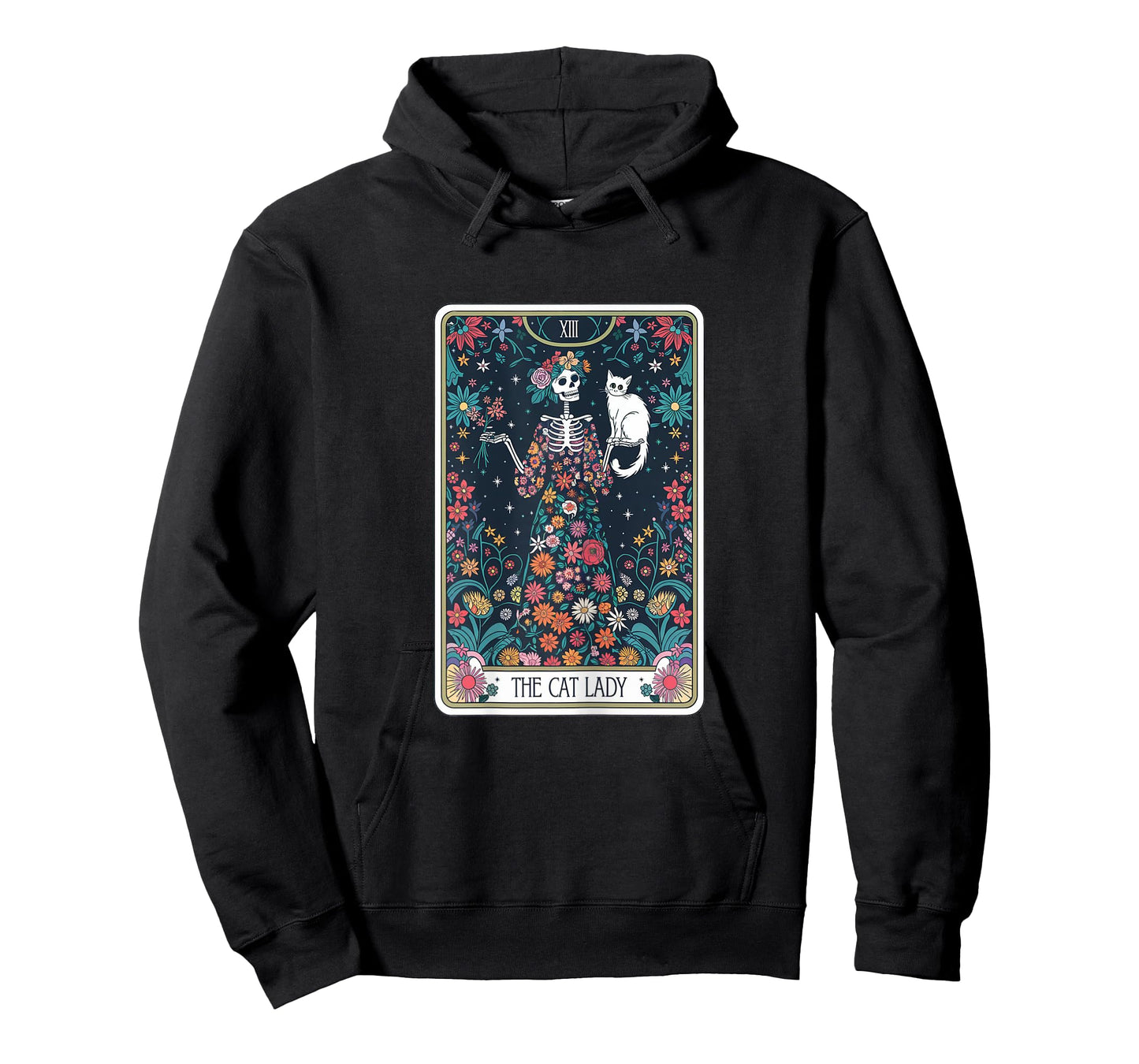 Tarot Card The Cat Lady Cats Lover Vintage Goth Art Skeleton T-Shirt