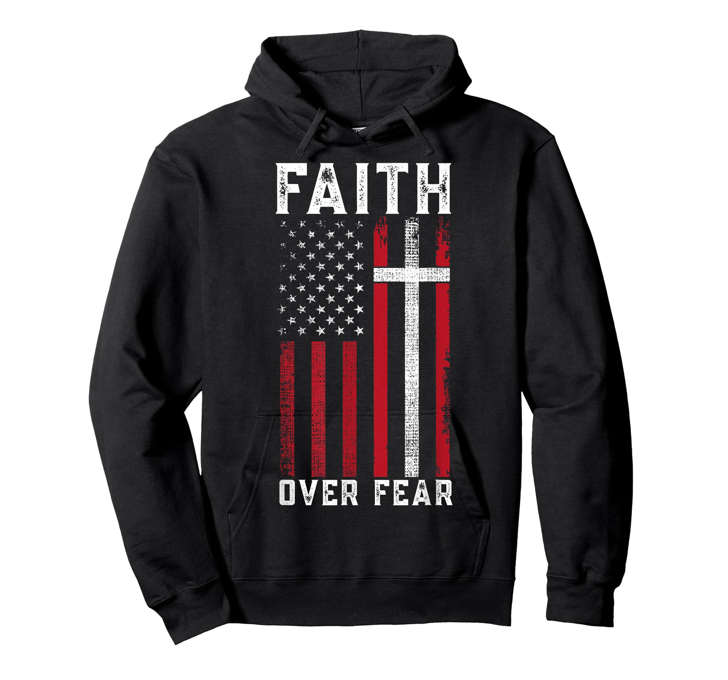 Inspirational Faith Over Fear USA Flag Christian Cross Jesus T-Shirt