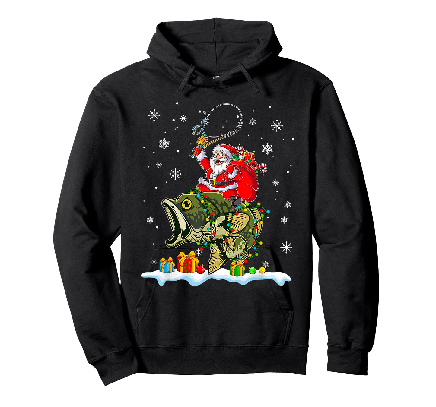 Christmas Bass Fishing Funny Santa Riding Fish Fishermen PJ T-Shirt