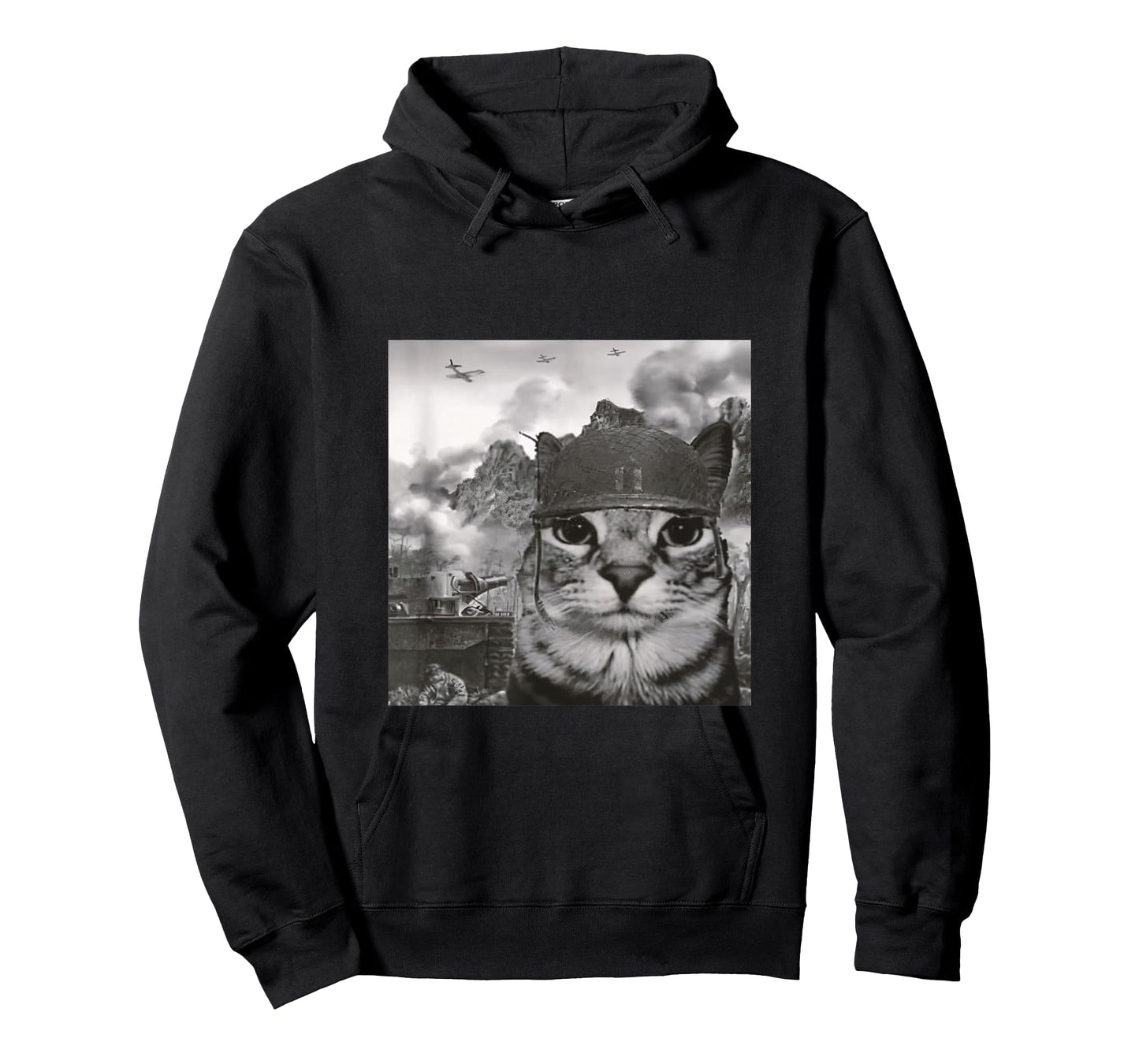 War Cat in The Battlefield, Kitten Soldier Selfie in Battle T-Shirt
