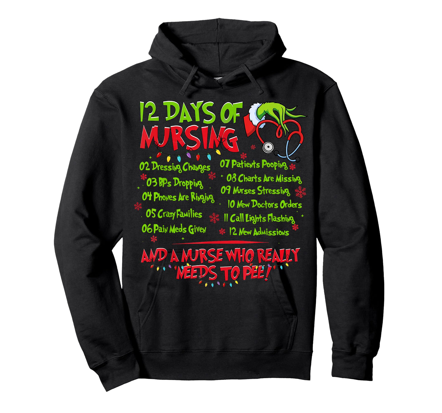 Christmas Nurse Funny 12 Days of Nursing Er Nicu PICU Rn T-Shirt