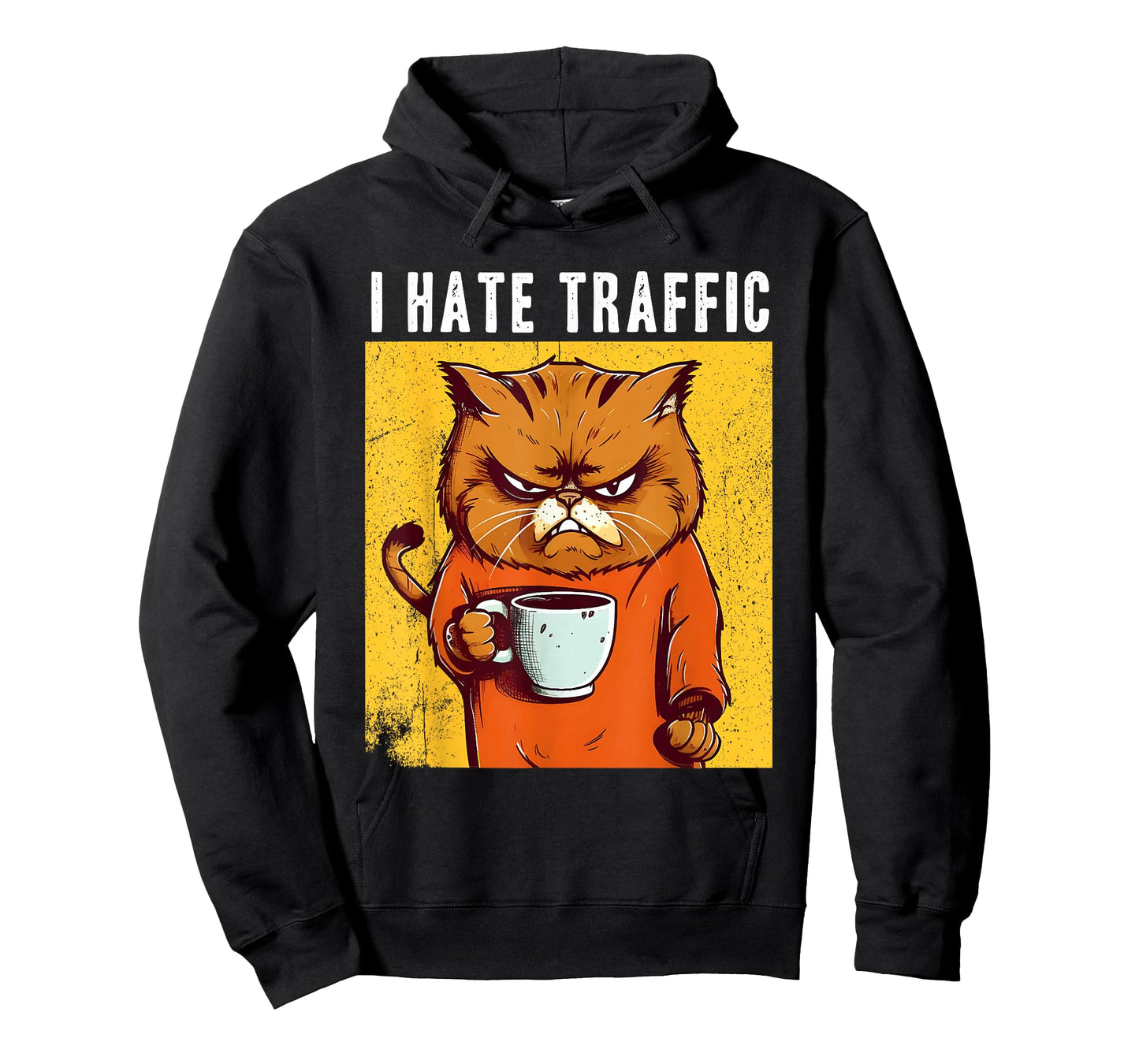 Angry cat drinking coffee I hate traffic funny cynical T-Shirt for Men Women