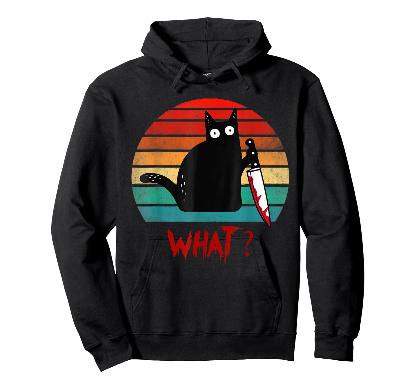 Vintage Cat What? Funny Black Cat Murderous Cat With Knife T-Shirt for Men Women Kids