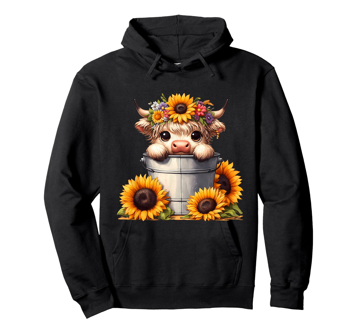 Cute Baby Highland Cow with Sunflowers in Bucket, Calf T-Shirt