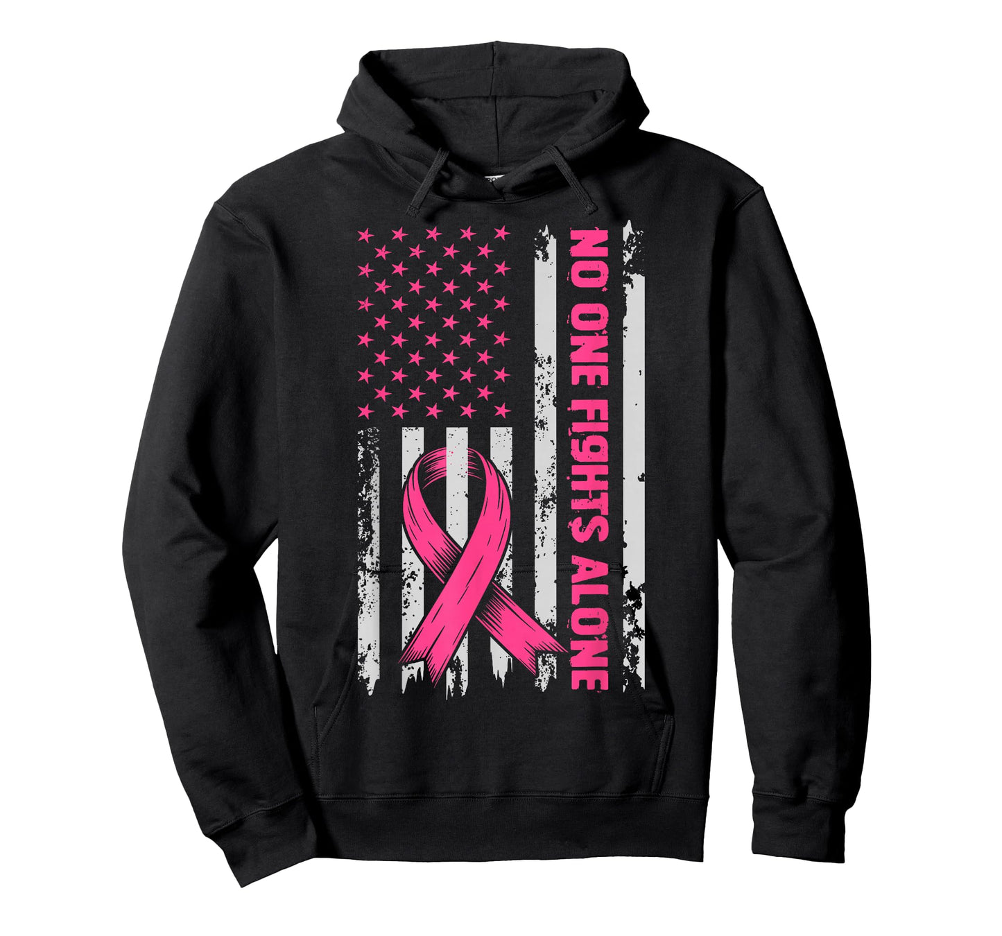 No One Fights Breast Cancer Alone US Flag Pink Ribbon T-Shirt