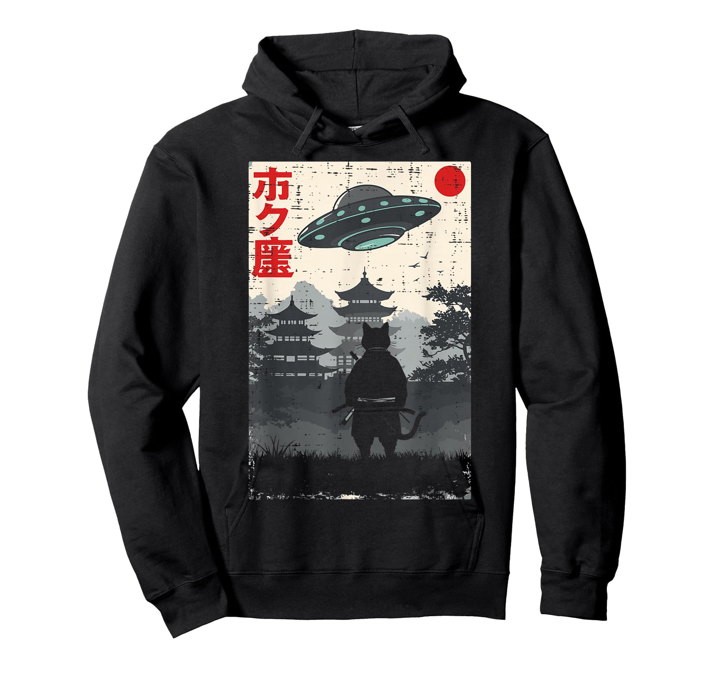 Japanese Ninja Cat UFO Temple Ukiyo-e Art Men Women Kids T-Shirt