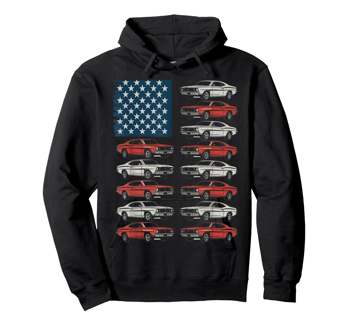American Flag Classic Muscle Cars Retro Patriotic T-Shirt