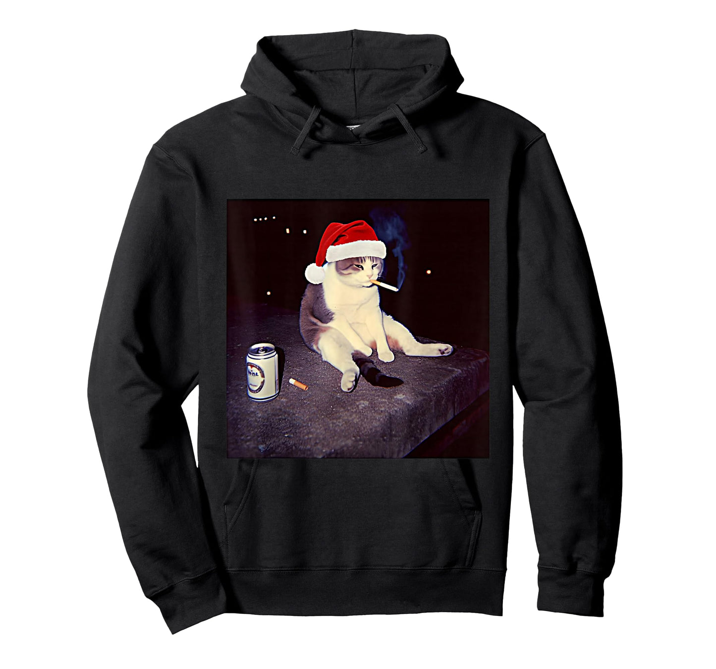 Cigarette Kitten Christmas Hat Cat Smoking Meme Brainrot T-Shirt