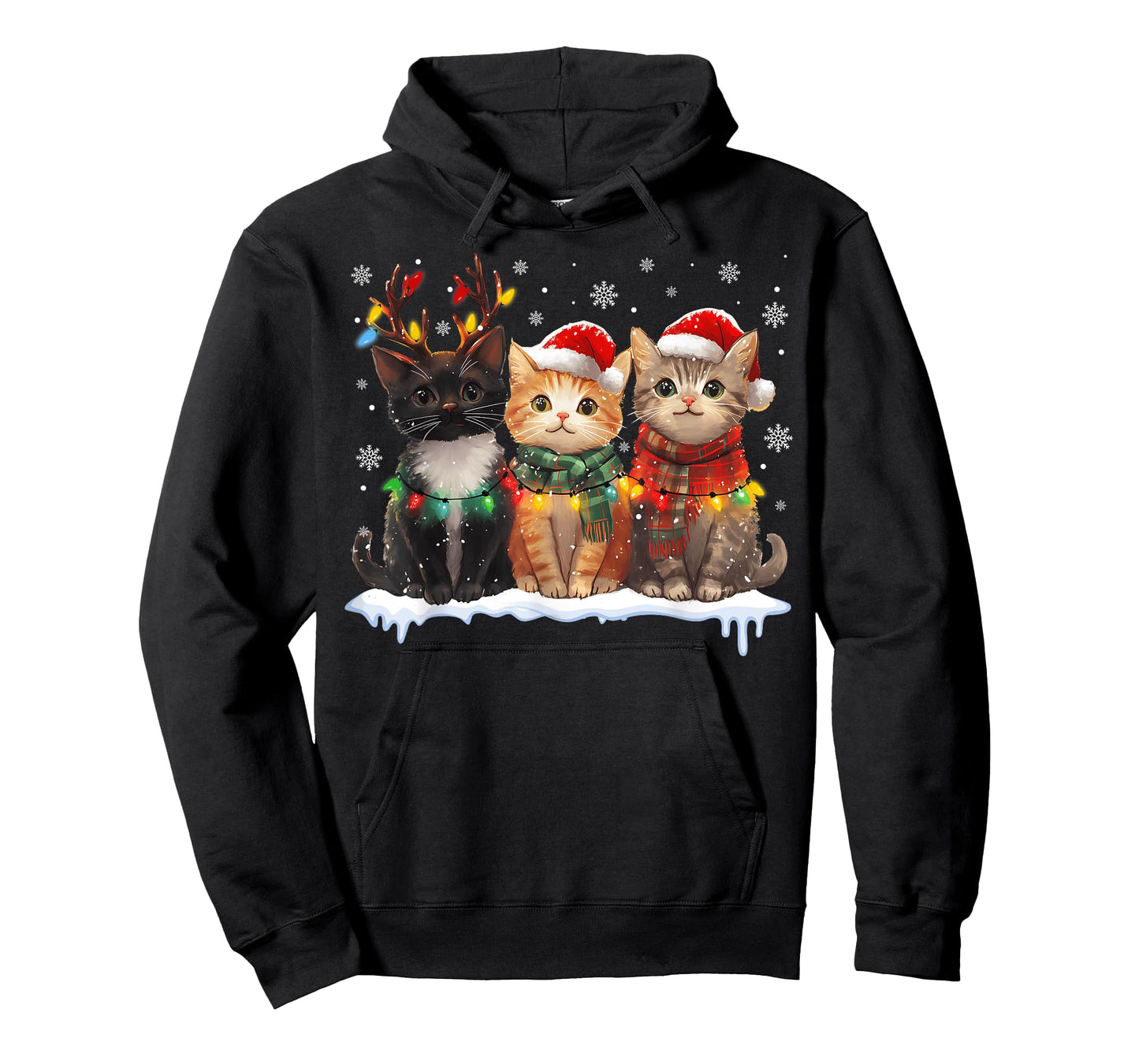 Santa Cat Light Reindeer Christmas Cat Lover Pajamas T-Shirt