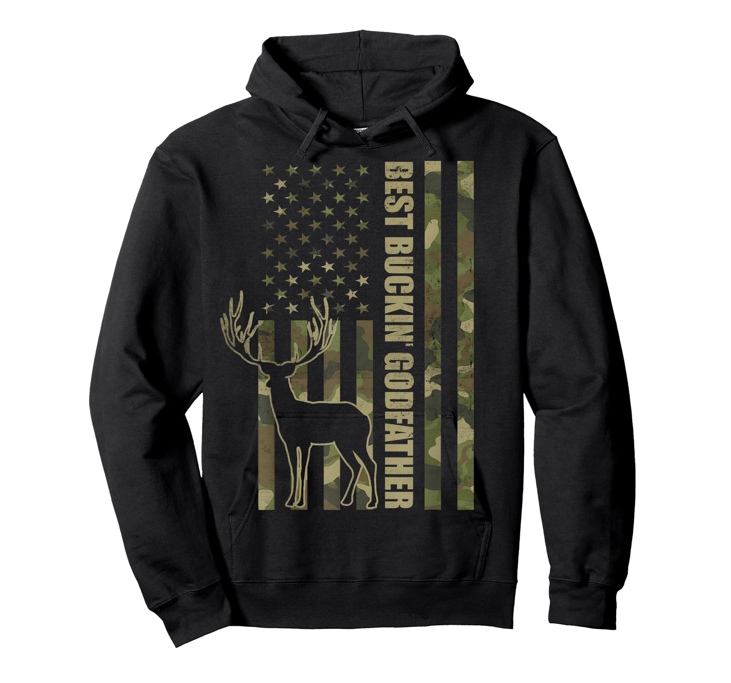 Best Buckin' Godfather Funny Deer Hunter Camo American Flag T-Shirt