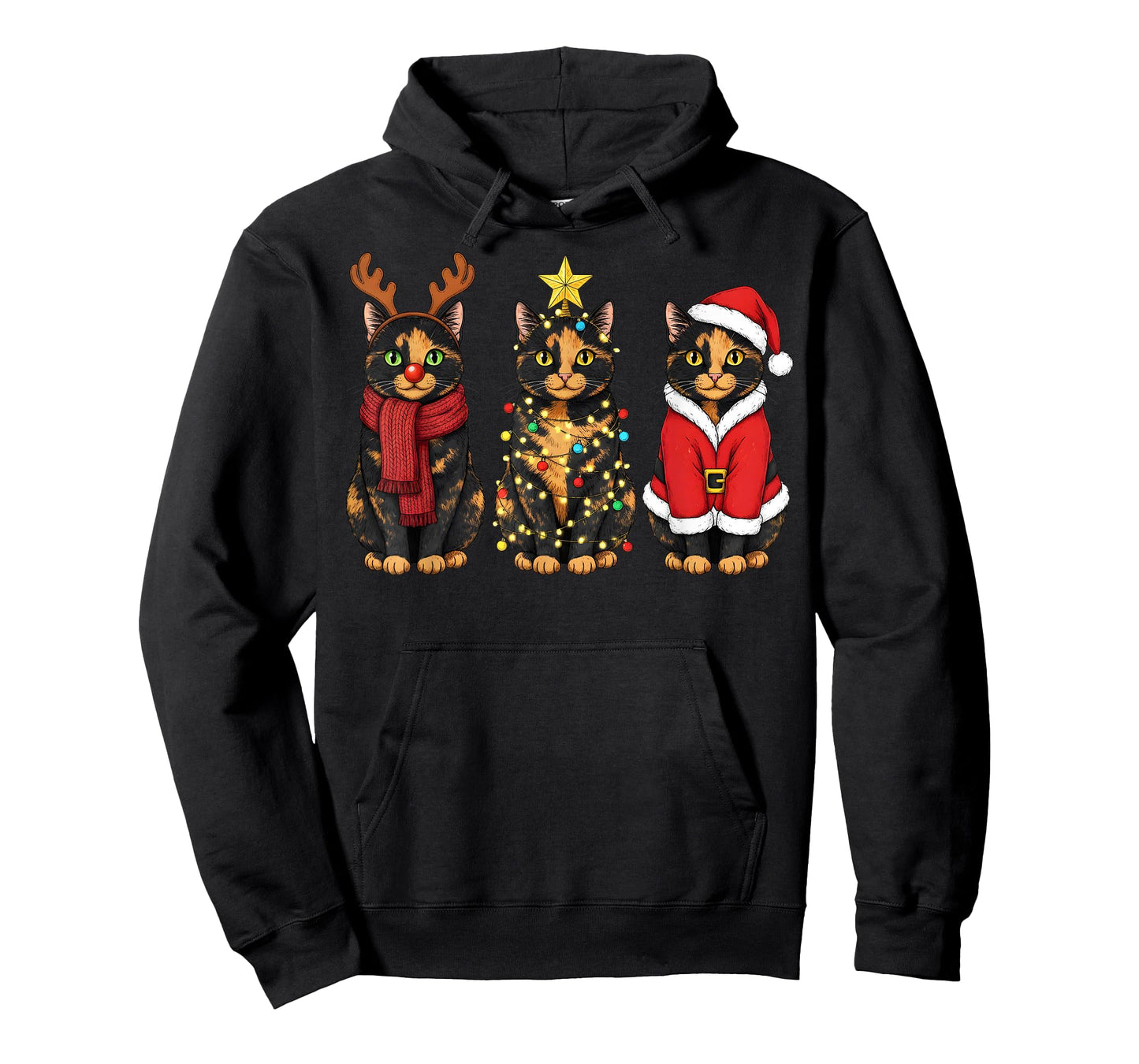 Retro Christmas Tortoiseshell Cat Santa Reindeer T-Shirt