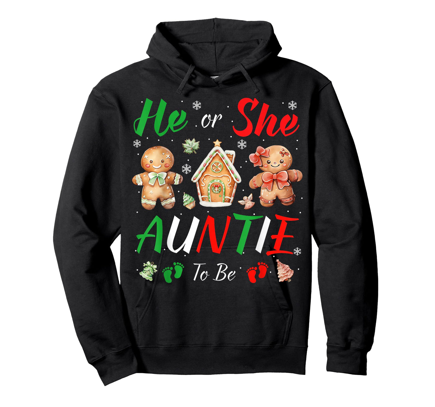 Christmas Gingerbread Gender Reveal He or She Auntie to Be T-Shirt