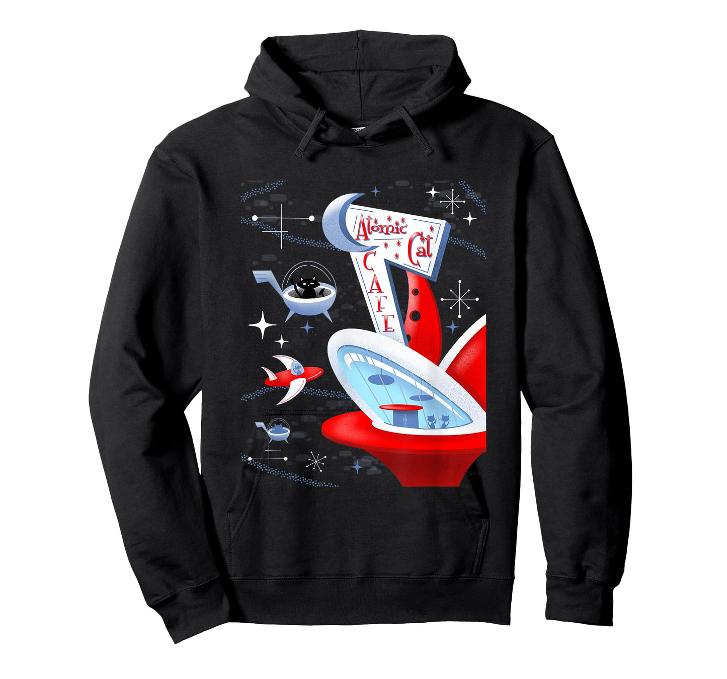 Funny Atomic Cat Cafe Retro Futuristic Spaceport Mid Century T-Shirt