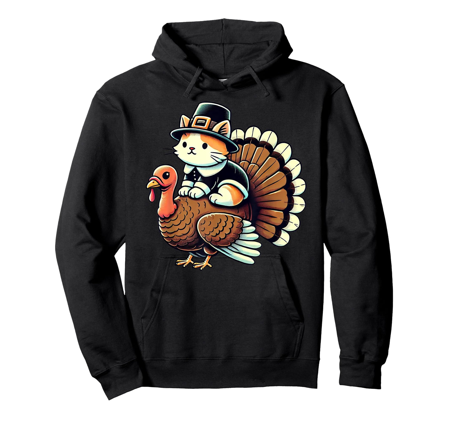 Pilgrim Cat Costume On Turkey Funny Thanksgiving Turkey T-Shirt