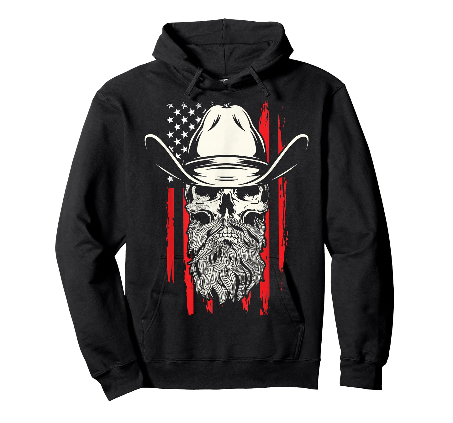 American Bearded Cowboy Skull Flag Distressed Graphic Style T-Shirt